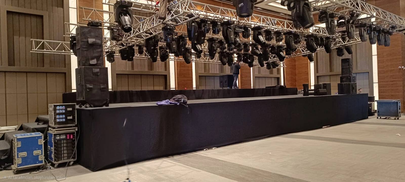 Square truss installation at a concert stage
