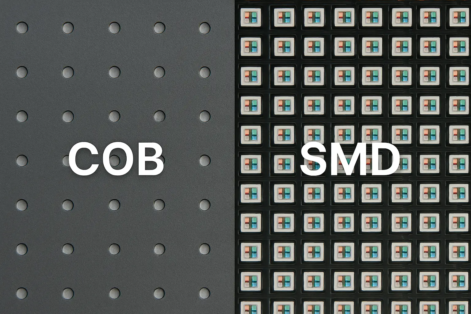 COB ve SMD LED yapılarını temsil eden karşılaştırma görseli
