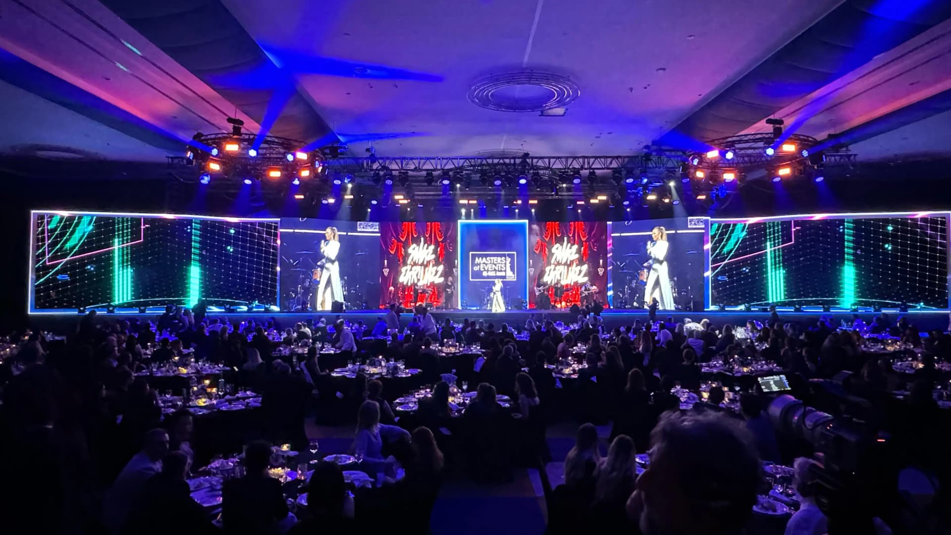 Wedding stage with decorative setup and romantic lighting design