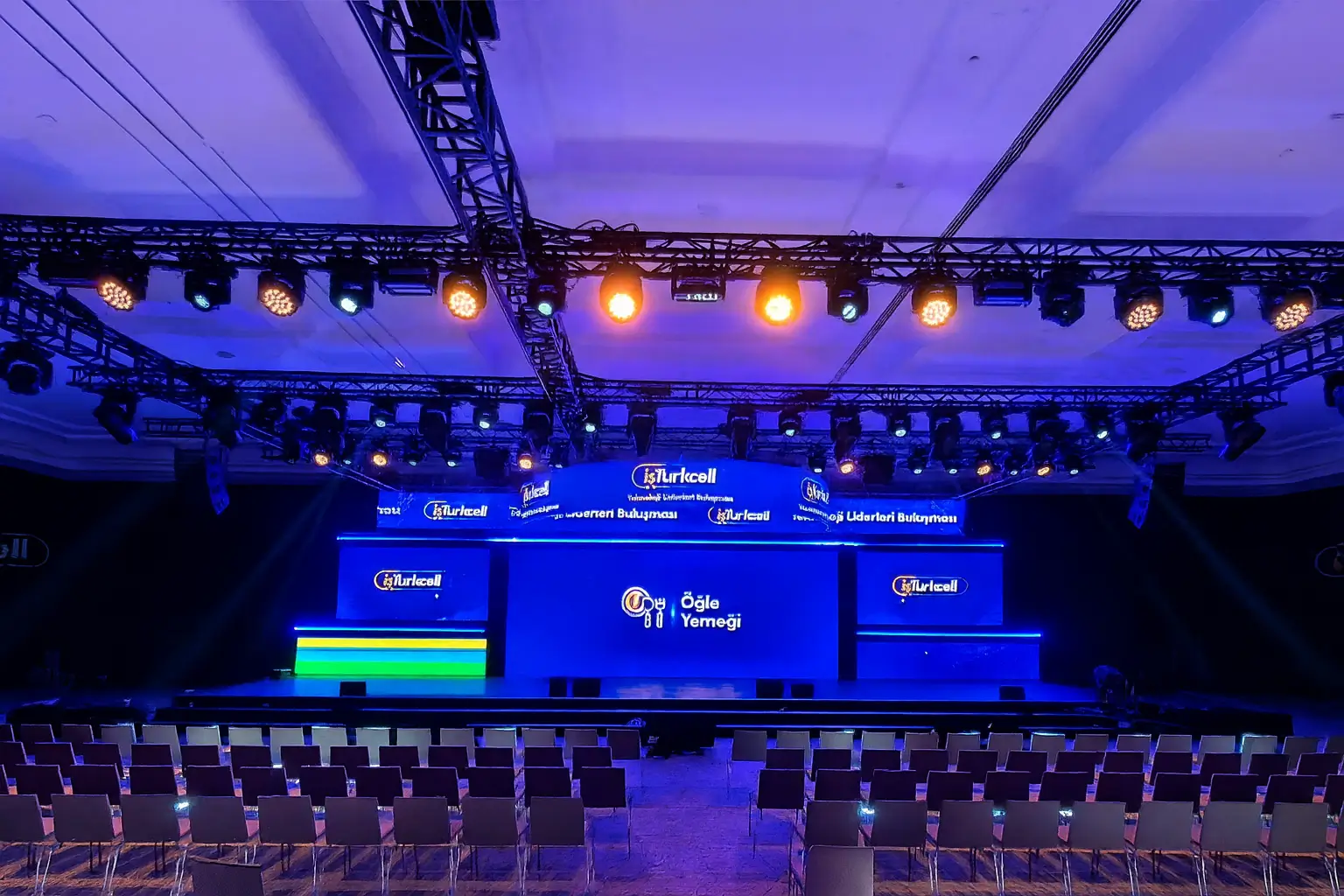 Corporate event stage with LED screen installed in an Istanbul venue