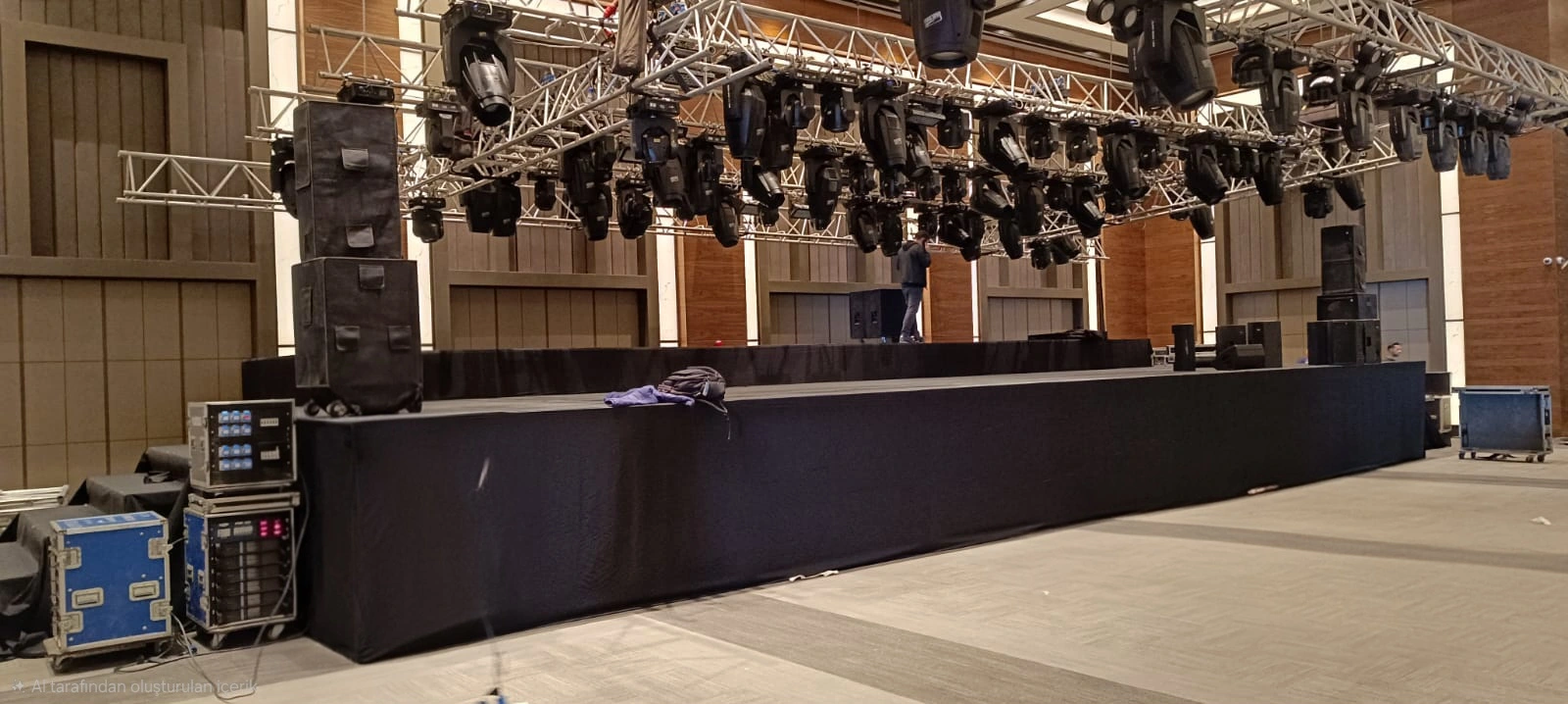 Konser sahnesinde kare truss kurulumu